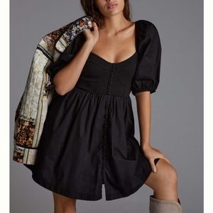 Anthropologie Maeve Puff-Sleeved Sweetheart Mini Dress